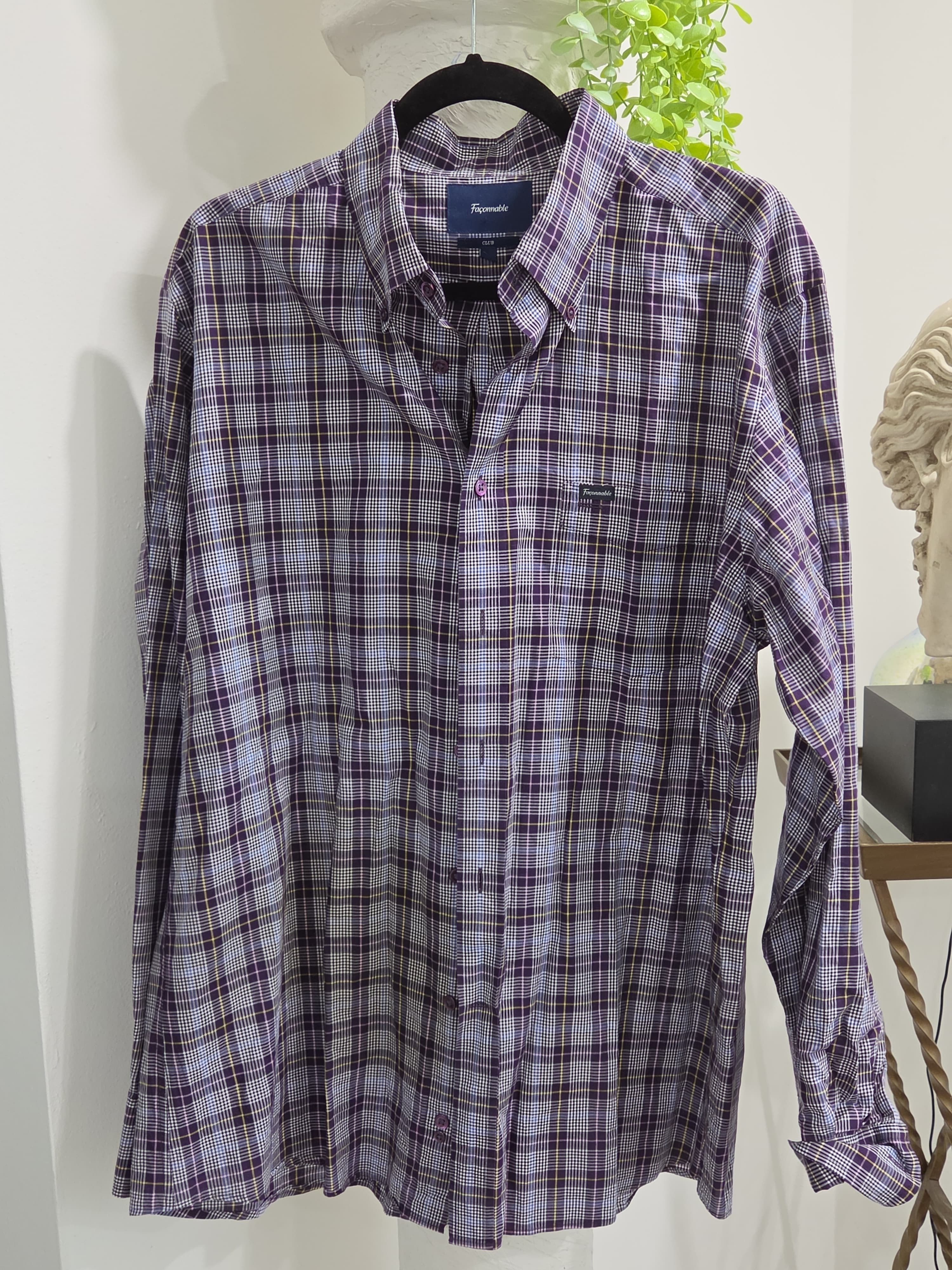 Faconnable Purple And White Plaid Button-Down Shirt